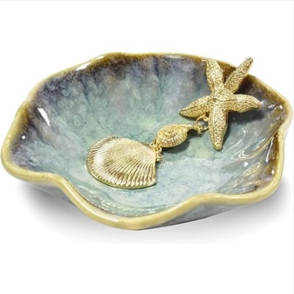 4.3" Small Ceramic Flower-Shaped Jewelry Tray - Jewelry Trinket Dish - Picture 1 of 6